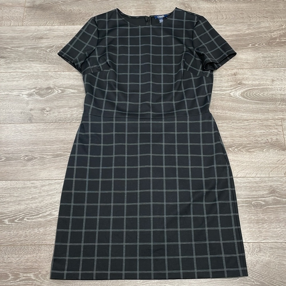 Chaps Classic Sheath Dress Black Gray Windowpane Plaid 14 - Picture 3 of 13